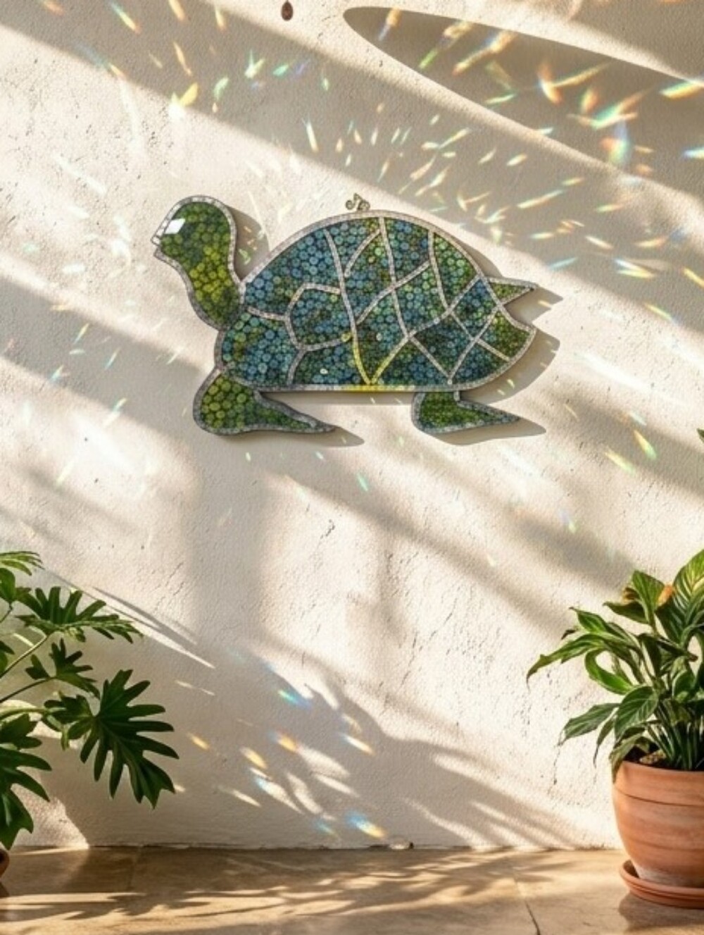Vintage Mosaic Glass Sea Turtle Wall Decor - Shimmering Coastal Art